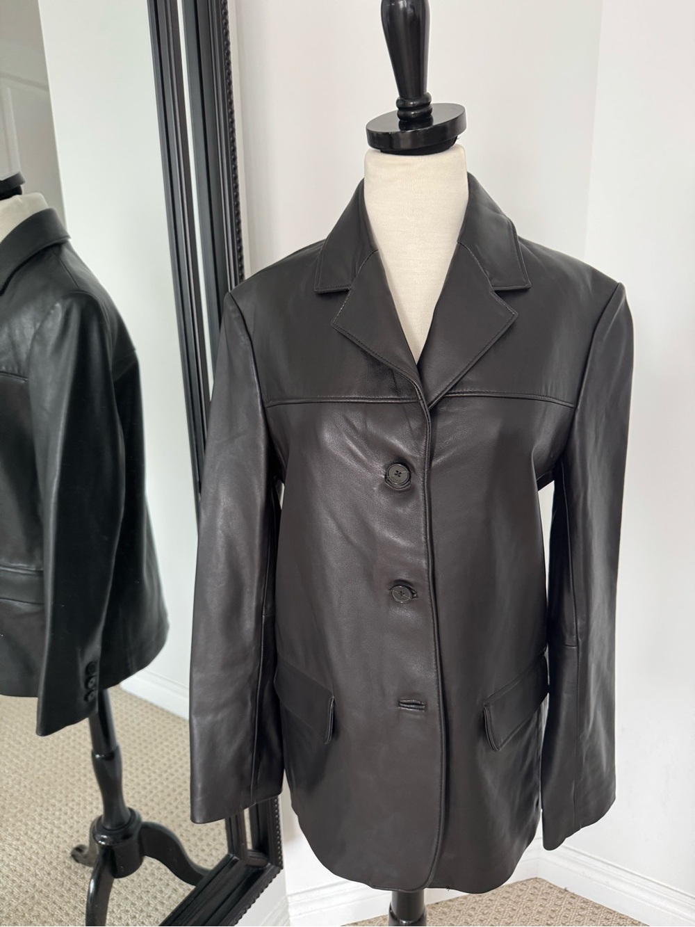 Aritzia Black Prima Leather Button-Front Blazer Coat NWT Xs